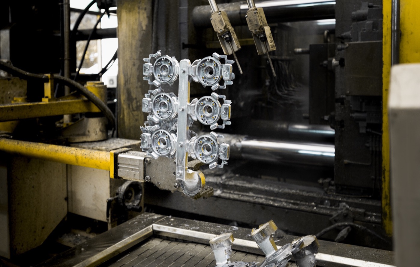 Die casting machine during a shot