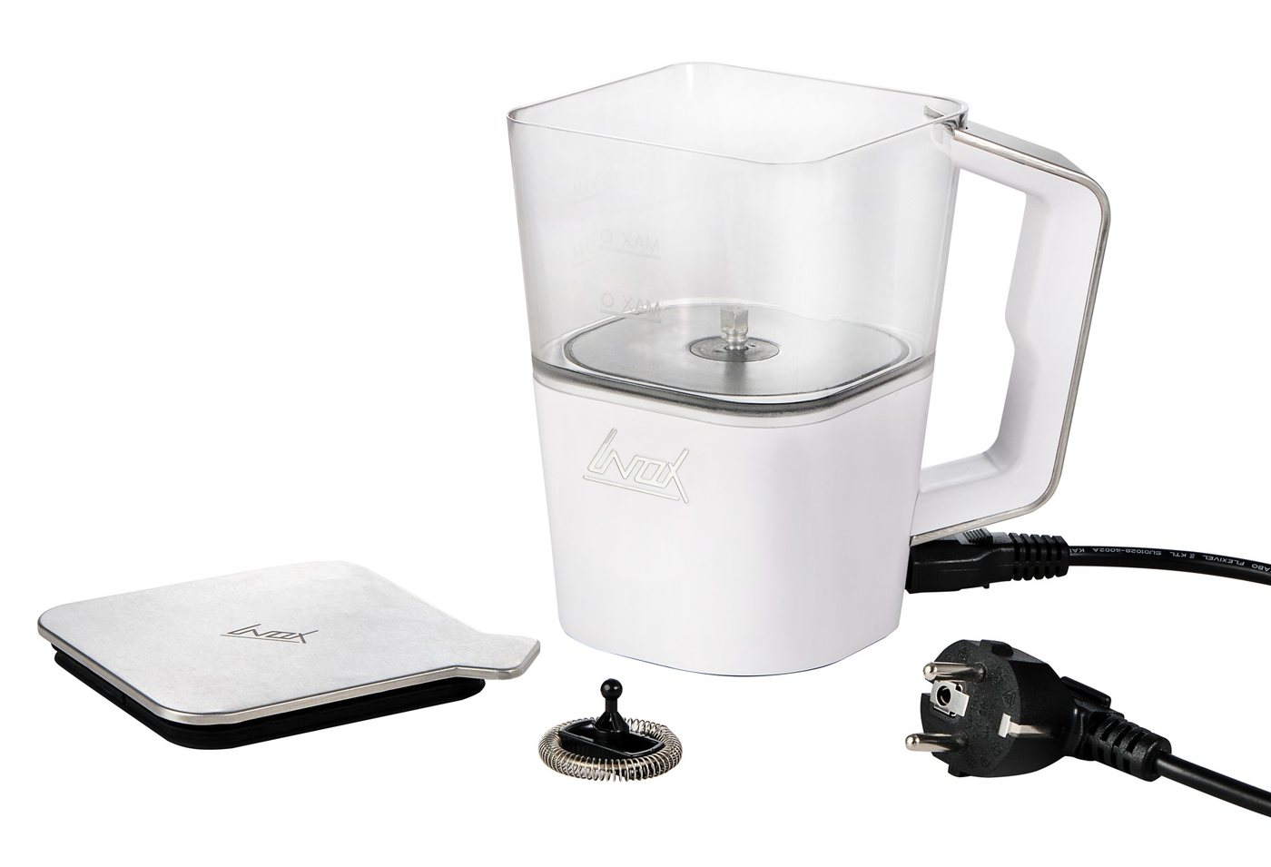 The square milk frother with a transparent Tritan jug